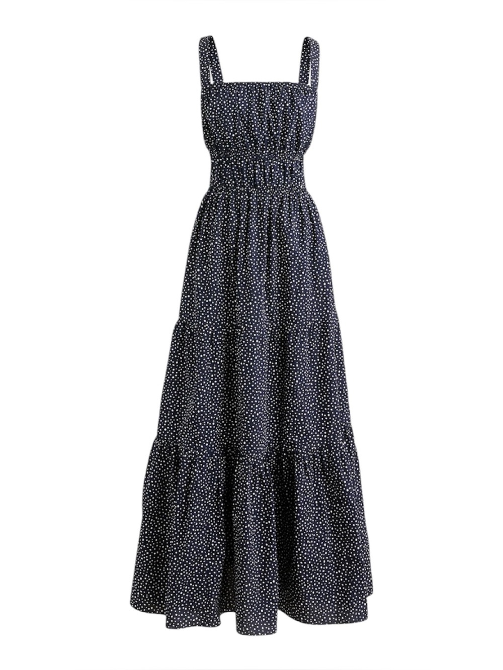 J CREW NWT Tiered Smocked Square-Neck Midi Dress in Navy Dot New Size Large